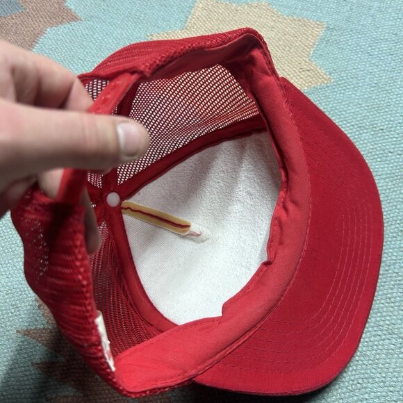 Vintage 80s 90s trucker hat mesh cap blank red snapback plain adjustable - Picture 6 of 8